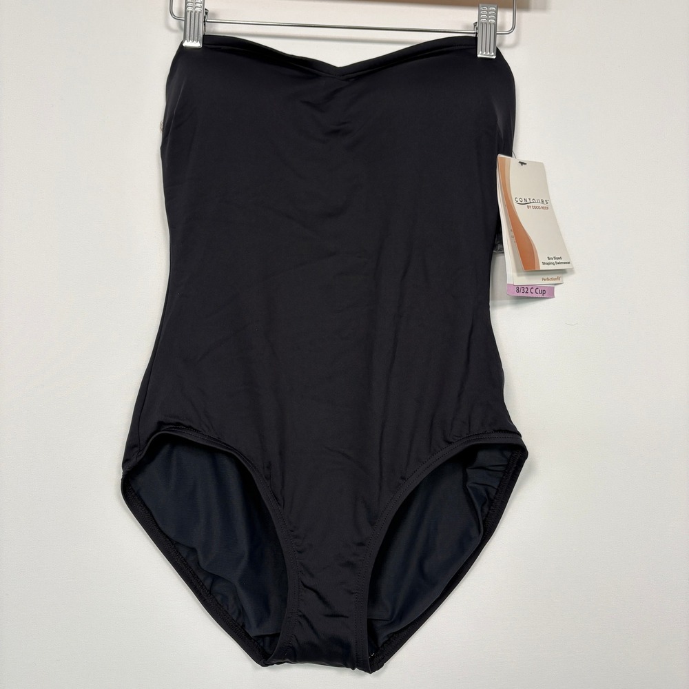 NWT Contours by Coco Reef Women Swimsuit 8/32C Black Shaping One Piece T10002